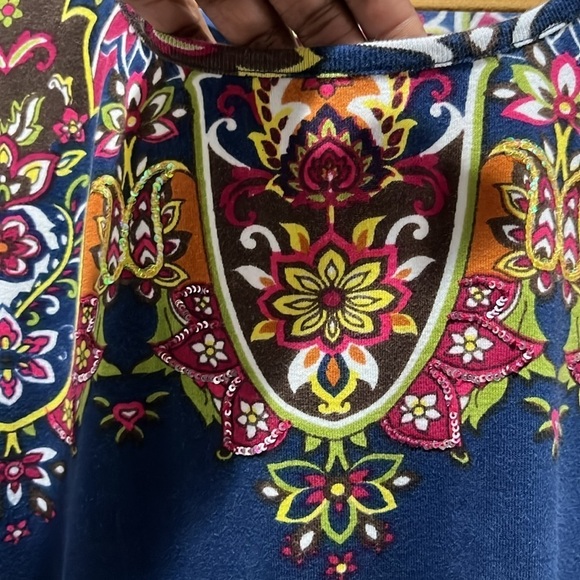 New Direction Elegant Blue Patterned Women's Top 100% Cotton Sz 3X 3/4 Sleeve - Picture 6 of 8